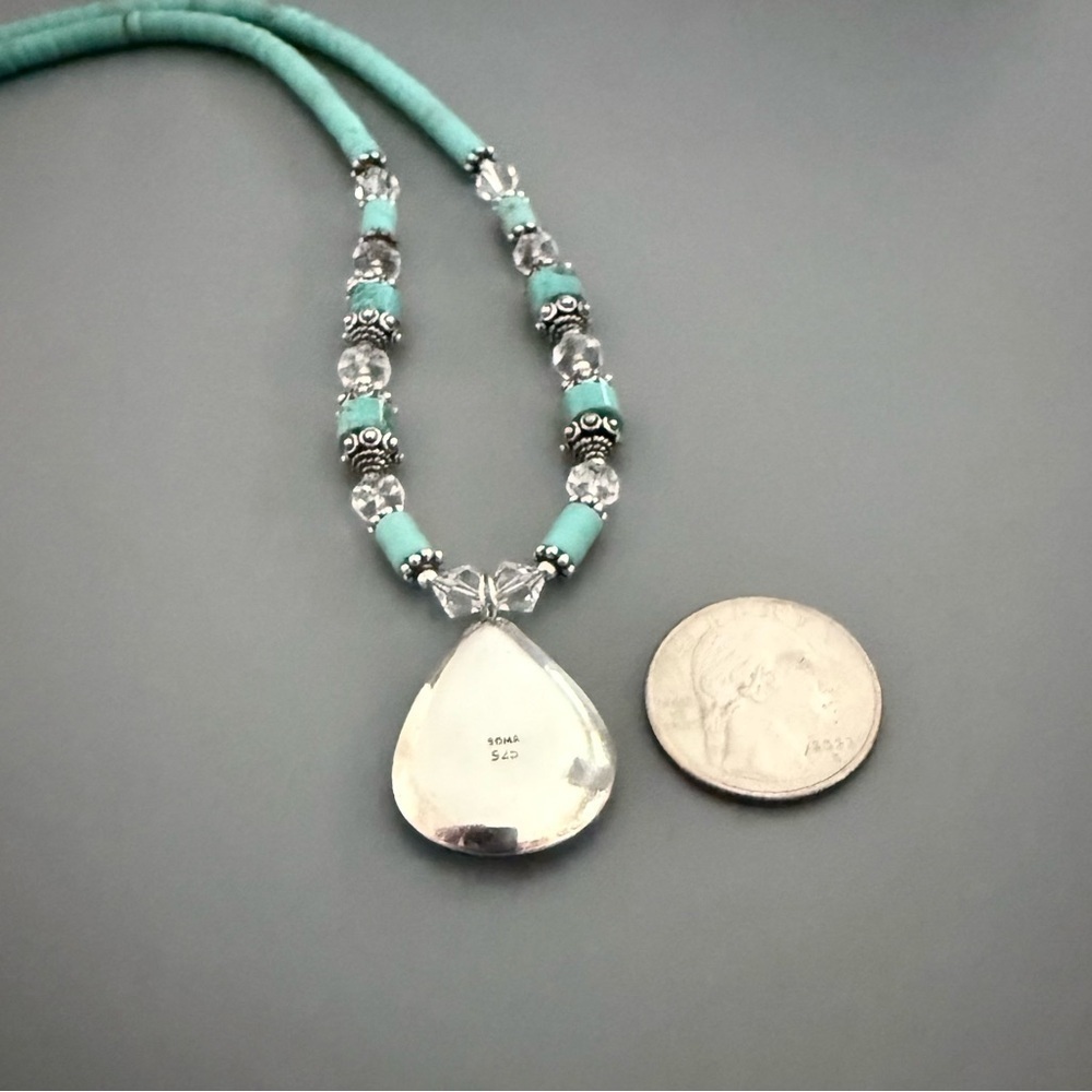 Southwestern Boma Heshi Turquoise Sterling Silver Pendant Necklace VTG🔥 - Picture 4 of 4